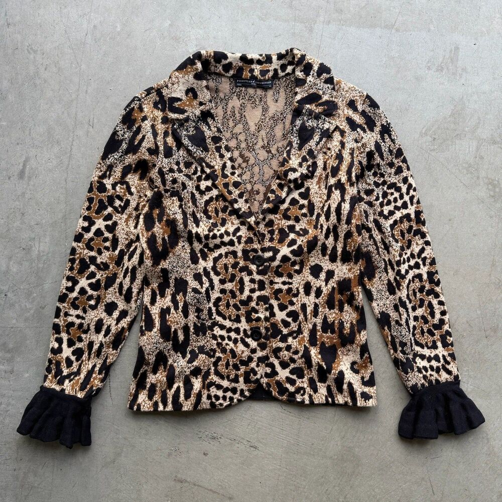 Peruvian Connection Womens XS Sweater Cardigan 100% Pima Cotton Leopard Peru